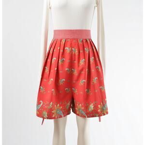 Vintage 80s Red Paisley Cotton Pleated High Waisted Bermuda Shorts with Bows M
